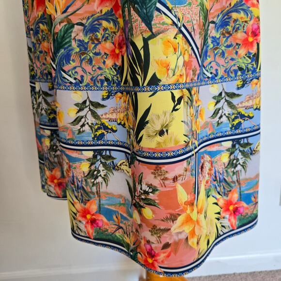 ASOS Tropical Multi Print Dress Scuba Open Back Fit Flare Tomato Girl Women 4 - Picture 6 of 14
